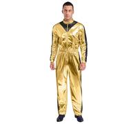 HULIJA Men's Adult Astronaut Space Uniforms Party Cosplay Costume Coverall Pilot Flight Jumpsuit Dress Up Gold XXL