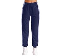 HULIJA Unisex Men Women Patchwork Post Surgery Pants Drawstring Tear Away Button Trousers Basketball Track Bottoms Navy Blue M