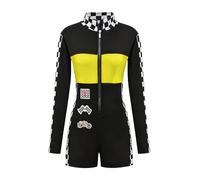 HULIJA Women Racing Driver Cosplay Jumpsuit Halloween Racer Uniform Speed Race Car Driver Suit Yellow XL