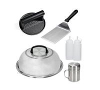 HULISEN Cast Iron Burger Press Kit, 12 Inch Basting Cover, Grill Spatula, Spice Dredge Shaker and 2 Squeeze Bottles - Griddle Accessories for Flat Top Grill Cooking