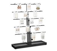 HULISEN Earring Display for Vendors, Adjustable Height Earring Display Stands for Selling, Jewelry Display for Earring Card, Keychain, Earring Rack Display Holder with Tray, 30 Hooks, Black