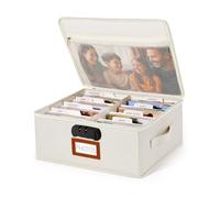 HULISEN Photo Storage Box with Lock, Photo Organiser for 2000+ 4x6 Pictures | Linen Picture Storage Containers with Lid, Mesh Pocket for 8x10 Family Prints, 8 Dividers, Zip Closure, Helps Reduce Dust
