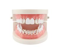 Huliyhus 18K Gold Plated Hip Hop Teeth Grillz Caps Open Face 2pcs Single Top and Bottom Grills for Your Teeth Grillz Set for Men Women, One Size, Brass,Gold, No Gemstone
