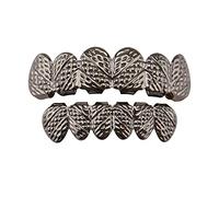 Huliyhus 18K Gold Plated Hip Hop Teeth Grillz Caps Rugged Grills 6 Teeth Mouth Top and Bottom Vampire Fangs Grillz Set for Men Women, One Size, brass, No Gemstone