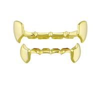 Huliyhus 18K Gold Plated Hip Hop Teeth Grillz Caps Top and Bottom Vampire Fangs Grills Set for Men Women Party Accessories Teeth Grills, One Size, brass, No Gemstone