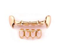 Huliyhus 18K Gold Plated Hip Hop Teeth Grillz Caps Top and Bottom Vampire Fangs Grills Set for Men Women Party Accessories Teeth Grills, One Size, brass, No Gemstone
