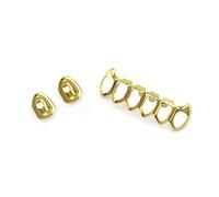 Huliyhus 18K Gold Plated Hip Hop Tooth Grillz Cap Open Face 2pcs Single Top and Bottom Grills Teeth Grillz Set for Men and Women, One Size, Brass, No Gemstone