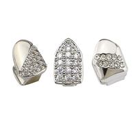 Huliyhus 3 Pcs 18K Gold Plated Hip Hop Teeth Grillz for Your Teeth Diamond Iced Out CZ Single Teeth Grillz Caps Teeth Grills for Men Women, One Size, Brass, Cubic Zirconia