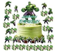 Hulk Birthday Decorations, Superhero Cake Topper with 24 Cupcake Toppers, Superhero Party Birthday Decorations Gifts for Kids Fans