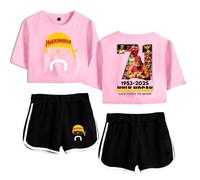 Hulk Hogan 1953-2025 Hulkamania Tribute 2-Piece Outfit - Women’s Crop Top and Shorts Set in Memory of Wrestling Legend (Pink1Black,L)