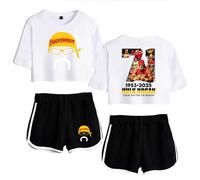 Hulk Hogan 1953-2025 Hulkamania Tribute 2-Piece Outfit - Women’s Crop Top and Shorts Set in Memory of Wrestling Legend (White1Black,M)