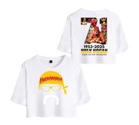 Hulk Hogan 1953-2025 Hulkamania Tribute Crop Top - Women’s Short Sleeve Graphic Tee in Memory of Wrestling Legend (White,XXL)