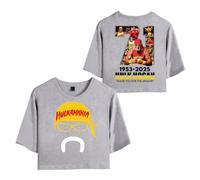 Hulk Hogan 1953-2025 Hulkamania Tribute Crop Top - Women’s Short Sleeve Graphic Tee in Memory of Wrestling Legend (Grey,XL)