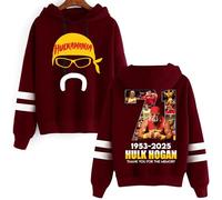 Hulk Hogan 1953-2025 Hulkamania Tribute Hoodie - Unisex Pocketless Pullover Sweatshirt with Parallel Sleeves, Tribute to Wrestling Legend (Claret,L)