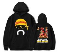 Hulk Hogan 1953-2025 Hulkamania Tribute Hoodie - Unisex Retro Fashion Sweatshirt, Casual Pullover Tribute to Wrestling Legend (Black,XXS)