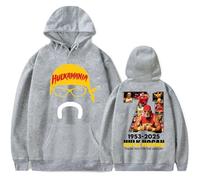 Hulk Hogan 1953-2025 Hulkamania Tribute Hoodie - Unisex Retro Fashion Sweatshirt, Casual Pullover Tribute to Wrestling Legend (Grey,XXL)
