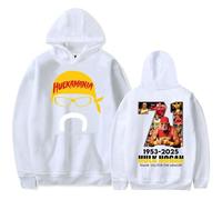 Hulk Hogan 1953-2025 Hulkamania Tribute Hoodie - Unisex Retro Fashion Sweatshirt, Casual Pullover Tribute to Wrestling Legend (White,L)