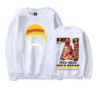 Hulk Hogan 1953-2025 Hulkamania Tribute Sweatshirt - Unisex Graphic Crewneck Pullover, Wrestling Legend Memorial (White,XL)