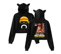 Hulk Hogan 1953-2025 Hulkamania Tribute Women’s Cat Ear Hoodie - Graphic Pullover Sweatshirt, Tribute to Wrestling Legend (Black,XS)