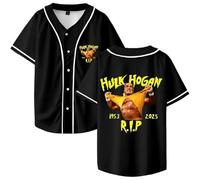 Hulk Hogan Rip Merch Baseball Jersey - Unisex V-Neck Baseball Shirt, Short Sleeve Fashion Streetwear, Tribute to The Wrestling Legend, Men & Women (Black,3XL)