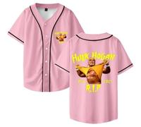 Hulk Hogan Rip Merch Baseball Jersey - Unisex V-Neck Baseball Shirt, Short Sleeve Fashion Streetwear, Tribute to The Wrestling Legend, Men & Women (Pink,XL)