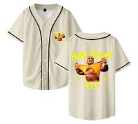 Hulk Hogan Rip Merch Baseball Jersey - Unisex V-Neck Baseball Shirt, Short Sleeve Fashion Streetwear, Tribute to The Wrestling Legend, Men & Women (Beige,L)