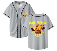 Hulk Hogan Rip Merch Baseball Jersey - Unisex V-Neck Baseball Shirt, Short Sleeve Fashion Streetwear, Tribute to The Wrestling Legend, Men & Women (Grey,XL)