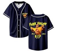 Hulk Hogan Rip Merch Baseball Jersey - Unisex V-Neck Baseball Shirt, Short Sleeve Fashion Streetwear, Tribute to The Wrestling Legend, Men & Women (Navy,3XL)