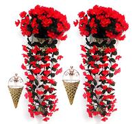 HULKAY 2 Pcs Artificial Hanging Baskets Outdoor With Flowers, Hanging Baskets With Flowers For Garden Wall Fence Wedding Balcony Outdoor Inside Door Decoration