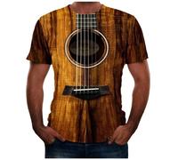 HULKAY Men's 3D Photo-Realistic Guitar Funny Creative Big and Tall Short Sleeve Tee 3D Print Crew Neck Graphic Tees(Brown,L)