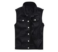 HULKAY Men's Casual Lapel Denim Vest Jacket Vintage Slim Fit Sleeveless Ripped Jeans Vests Big and Tall Retro Jean Vest(Black,M)
