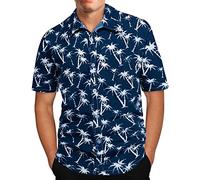 HULKAY Men's Coconut Tree Hawaiian Shirt Short Sleeves Button Down Summer Beach Dress Shirts Casual Flower Print Shirt(Blue,L)