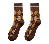 HULKAY Mens Cotton Argyle Dress Socks Striped Plaid Ribbed Crew Dress Socks Colorful Funky Patterned Crew Socks(Brown,One Size)