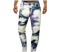 HULKAY Mens Fashion Tie Dye Jeans Printed Casual Zipper Up Pants Relaxed Fit Mid Waist Jeans Denim Trousers(Yellow,XL)