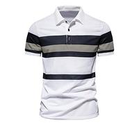 HULKAY Mens Golf Polo Shirts Henley V-Neck Casual Patchwork Stripe Tops Big and Tall M-5XL Summer Short Sleeve Polo T-shirt(Xa Black,M)