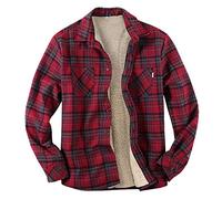 HULKAY Mens Long Sleeve Sherpa Fleece Flannel Shirts Button Down Berber Lined Shackets Warm Camp Shirts Plaid Jackets(Wine,XXL)