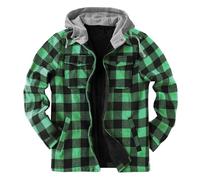 HULKAY Mens Long Sleeve Sherpa Fleece Flannel Shirts Button Down Berber Lined Shackets Warm Camp Shirts Plaid Jackets(Xb Green,XL)