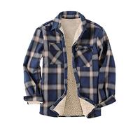 HULKAY Mens Long Sleeve Sherpa Fleece Flannel Shirts Button Down Berber Lined Shackets Warm Camp Shirts Plaid Jackets(Navy,M)