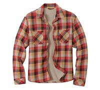 HULKAY Mens Long Sleeve Sherpa Fleece Flannel Shirts Button Down Berber Lined Shackets Warm Camp Shirts Plaid Jackets(Khaki,XL)