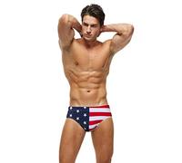 HULKAY Men's Patriotic USA Flag Bikini Briefs Drawstring Swimsuits Board Surf Shorts Trunks Sexy Swimming Briefs Beachwear(Red,XL)