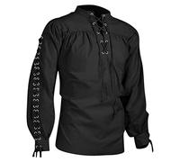 HULKAY Mens Pirate Shirt Lace Up Vampire Renaissance Victorian Steampunk Gothic Ruffled Medieval Halloween Costume Clothing(Black,L)
