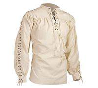 HULKAY Mens Pirate Shirt Lace Up Vampire Renaissance Victorian Steampunk Gothic Ruffled Medieval Halloween Costume Clothing(Beige,XL)