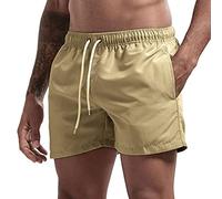 HULKAY Men's Shorts Casual Classic Fit Drawstring Summer Beach Shorts with Elastic Waist and Pockets Mens Athletic Shorts(Khaki,L)