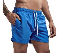HULKAY Men's Shorts Casual Classic Fit Drawstring Summer Beach Shorts with Elastic Waist and Pockets Mens Athletic Shorts(Blue,L)