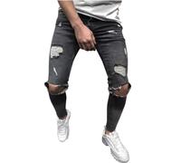 HULKAY Men's Slim Fit Stretch Jeans Ripped Skinny Jeans for Men, Distressed Tapered Leg Pants Fashion Holes Street Wear(Black,M)