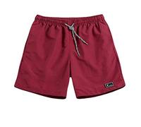 HULKAY Mens Solid Color Swim Trunks Lightweight Quick Dry Board Shorts with Pockets Elastic Waist Swimwear Beach Shorts(Wine,M)