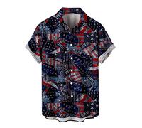 HULKAY Mens USA Patriotic Hawaiian Shirt Short Sleeve Floral Shirts Stars & Stripes Flag Shirt Regular Fit Beach Aloha Shirt(Dark Blue,3XL)
