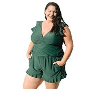 HULKAY Swim Romper Built-in Bra, Swim Romper with Integrated Bra, Women's Swim Romper with Built-in Bra in Plus Size, Swimsuit Romper for Women, Green, XXL