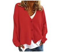 HULKAY Women's Floral Print Long Sleeve V-Neck Sweaters Button Down Ribbed Cuffs Knit Cropped Cardigan Sweater(Xc Red,L)