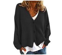 HULKAY Women's Floral Print Long Sleeve V-Neck Sweaters Button Down Ribbed Cuffs Knit Cropped Cardigan Sweater(Xc Black,L)